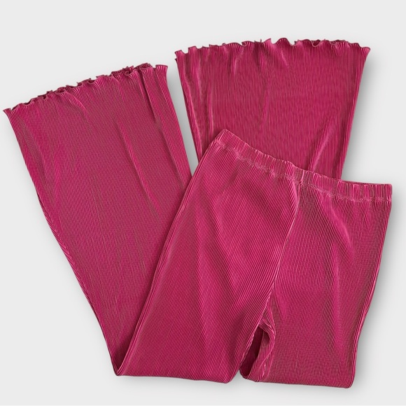 SLEEPER Origami Pleated Pull On Wide Leg Pants Size Large Pink Elastic Waistband - Picture 2 of 13